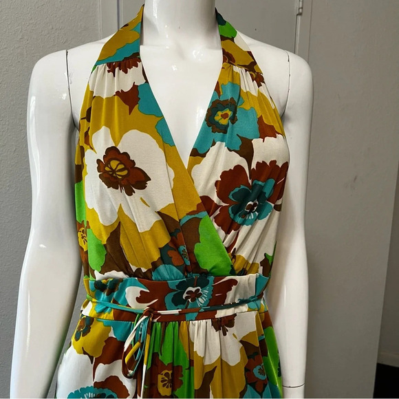 David Meister Retro Floral Halter Dress Sz 12 - Picture 3 of 8